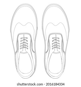 Sneakers contour isolated on white background. Vintage sneakers. View from above. Vector illustration