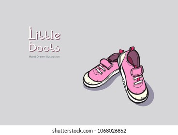 Sneakers converse shoes pair isolated. Hand drawn vector illustration of pink shoes. Sport boots hand drawn for logo, poster, postcard, fashion booklet, flyer. Vector sketch sneakers. Pink kids shoes.