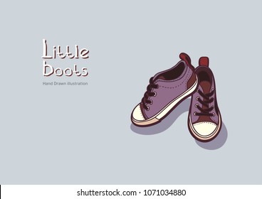 Sneakers converse shoes pair isolated. Hand drawn vector illustration of shoes. Sport boots hand drawn for logo, poster, postcard, fashion booklet, flyer. Vector sketch sneakers. Purple sport shoes.