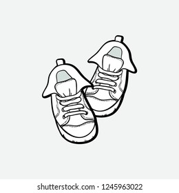 Sneakers converse shoes pair isolated. Hand drawn vector illustration black white shoes. Sport boots hand drawn for logo, poster, postcard, fashion booklet, flyer. Vector sketch sneakers. Sport shoes.