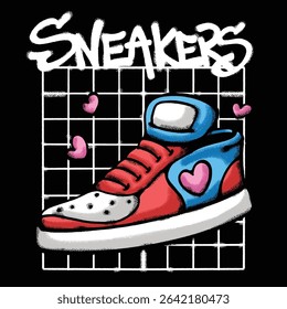 Sneakers Design With Hearts for streetwear illustration