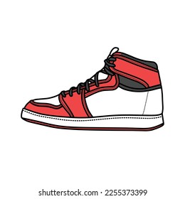 Diseño de zapatillas con ángulo lateral. Zapatos deportivos. Borrador. Diseño plano. Ilustración vectorial. Panadería plana. Sneakers de vista lateral. Las zapatillas de moda.