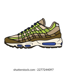 Turnschuhe Design mit Seitenwinkel. Sportschuhe . Entwurf. Flaches Design. Vektorgrafik. Turnschuhe im flachen Stil. Turnschuhe mit seitlicher Sicht. Mode-Turnschuhe.
