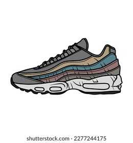 Sneakers Design with Side angle. Sport shoes . Draft. Flat design. Vector illustration. Sneakers in a flat style. Side view sneakers. Fashion sneakers.