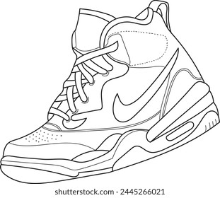 Sneakers. Draft. Design outline. Vector illustration. Sneakers in cartoon style. Side view of sneakers. Fashion sneakers. Outline