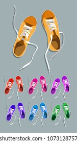 Sneakers drawing set. Black, red and white traditional sport shoes. Sketch doodle style vector illustration.