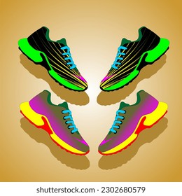 Sneakers. Fitness footwear for sports, running and training. Colorful modern shoe design. Modern sports shoe display vector set. Footwear for the small HP casual lifestyle wait wait wait