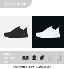 Sneakers flat black and white vector icon.