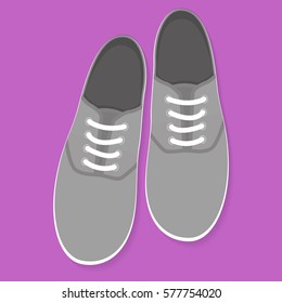 Sneakers. Flat sport sneakers. Vector illustration design gray shoes. Sport vector gray shoes on pink background