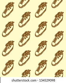Sneakers flower pot. Vector sketch seamless pattern