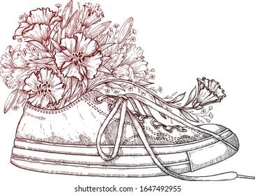 Panaderos con flores. Gráficos vectoriales. Trabajo de tinta.