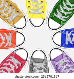 Sneakers in full colors and shades, footwear fashion.