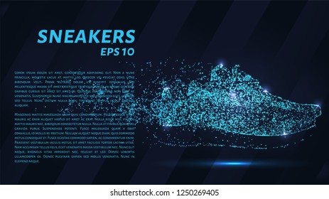 Sneakers. A grid of blue stars in the night sky. Points of light create the form of shoes. Shoes, fashion, sport and other concept illustration or background