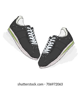 Sneakers. Hand draw shoes. Vector illustration.