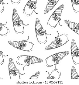 sneakers hand drawn illustration for your design: cards, patterns, wallpapers. Seamless pattern