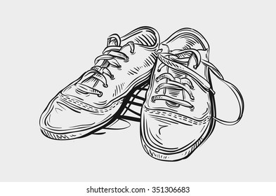 Sneakers. Hand drawn sketch shoes vector illustration