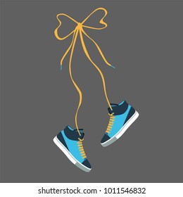  sneakers hang on laces