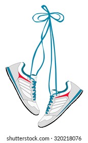 Sneakers hanging. Vector illustration.