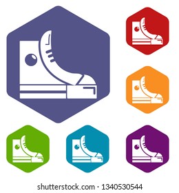 Sneakers hipster shoes icons vector colorful hexahedron set collection isolated on white