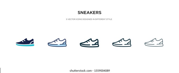 sneakers icon in different style vector illustration. two colored and black sneakers vector icons designed in filled, outline, line and stroke style can be used for web, mobile, ui