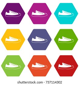 Sneakers icon set many color hexahedron isolated on white vector illustration