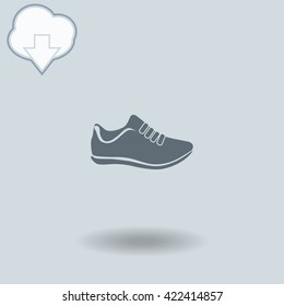 Sneakers icon with shadow. Cloud of download with arrow.