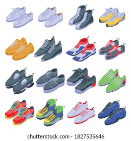 Sneakers icons set. Isometric set of sneakers vector icons for web design isolated on white background