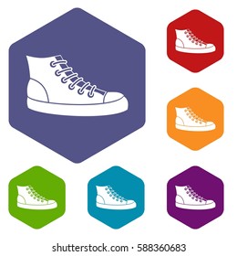 Sneakers icons set rhombus in different colors isolated on white background