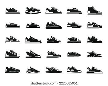 Los iconos de los altavoces establecen un vector simple. Chicas zapatillas. Camino de fitness
