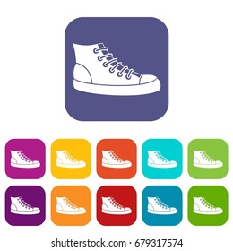 Sneakers icons set vector illustration in flat style In colors red, blue, green and other