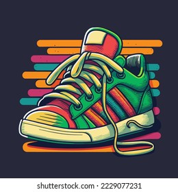 Sneakers illustration, isolated. Basketball shoe linear silhouette. Sneaker shop logo. Man sport footwear. Casual fashion banner