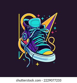 Sneakers illustration, isolated. Basketball shoe linear silhouette. Sneaker shop logo. Man sport footwear. Casual fashion banner