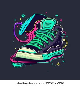 Sneakers illustration, isolated. Basketball shoe linear silhouette. Sneaker shop logo. Man sport footwear. Casual fashion banner