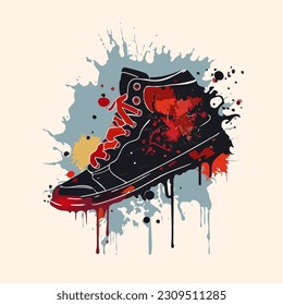 Sneakers illustration, isolated. Basketball shoe linear silhouette. Sneaker shop logo. Man sport footwear. Casual fashion banner