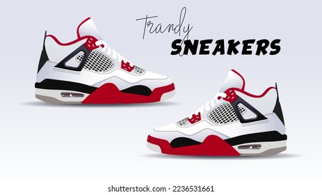 Sneakers. illustration. Trendy sport sneakers vector flat design concept for lifestyle. Shoes design Side view