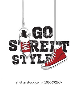 Sneakers illustration for t-shirt. College style pair of shoes.