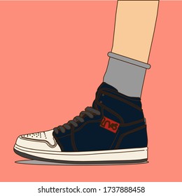 Sneakers illustration for t-shirt. College style pair of shoes.