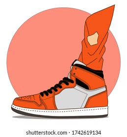 Sneakers illustration for t-shirt. College style pair of shoes.