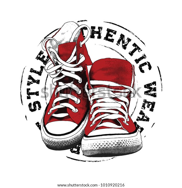 Tシャツ用のスニーカーイラスト 大学風の靴 のベクター画像素材 ロイヤリティフリー Shutterstock