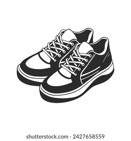 Sneakers isolated on white background. Illustration in monochrome style. Running accessories, sports shoes. Vector