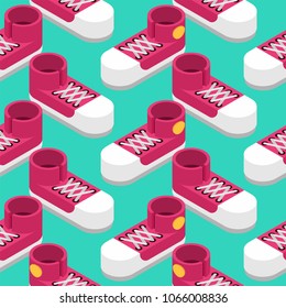 Sneakers isometric seamless pattern. Sports shoes background