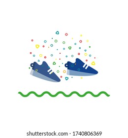 Las zapatillas trotando por encima del suelo. Símbolo activo de estilo de vida. Entrenamiento cardiovascular. Ilustración plana. Elementos de diseño. 