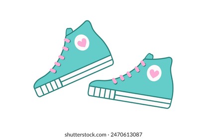 Sneakers for jogging and sports. Modern fashionable sneakers,  collection for Sport shoes. Flat vector illustration, isolated on white background. Running shoes for women.