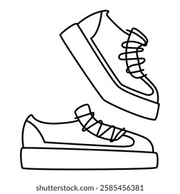 Sneakers with laces on a high platform, a sporty urban model. Flat line vector illustration eps10