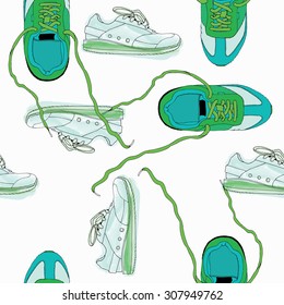 Sneakers with laces watercolor pattern. Vector