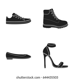 Sneakers with laces, winter warm boots on high soles, women s ballet flats, high-heeled sandals. Shoes set collection icons in black style vector symbol stock illustration web.