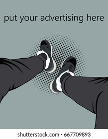 Sneakers and legs. Can be used for advertising. Vector mock-up of sneakers.