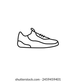 Sneakers line vector. Outline sneaker simple icon on white background. Sports shoes black concept logo vector. Running symbol icon. Sneaker foot size vector. Vector stylish illustration.