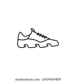 Sneakers line vector. Outline sneaker simple icon on white background. Sports shoes black concept logo vector. Running symbol icon. Sneaker foot size vector. Vector stylish illustration.