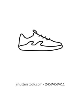 Sneakers line vector. Outline sneaker simple icon on white background. Sports shoes black concept logo vector. Running symbol icon. Sneaker foot size vector. Vector stylish illustration.